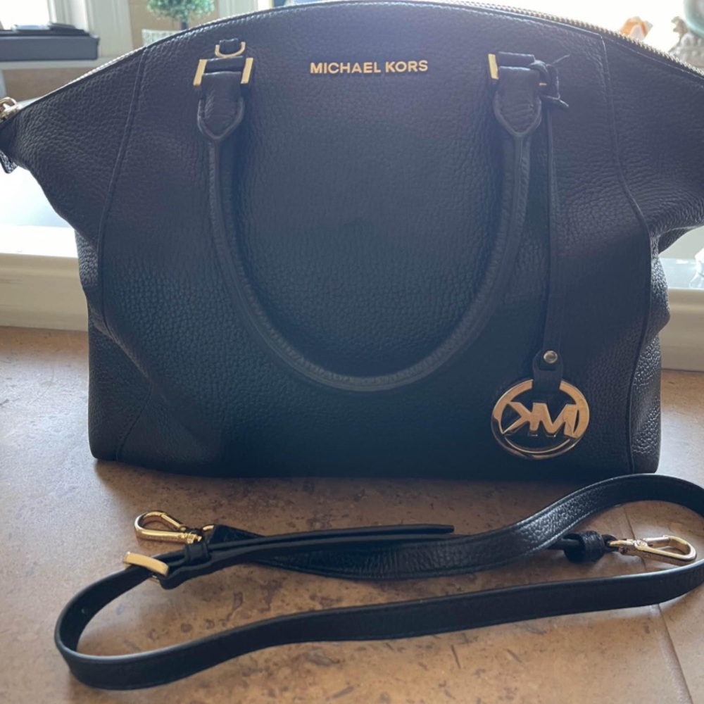 Black Michael Kors Lenox Large Pebbled Leather Tote Crossbody Shoulder Bag